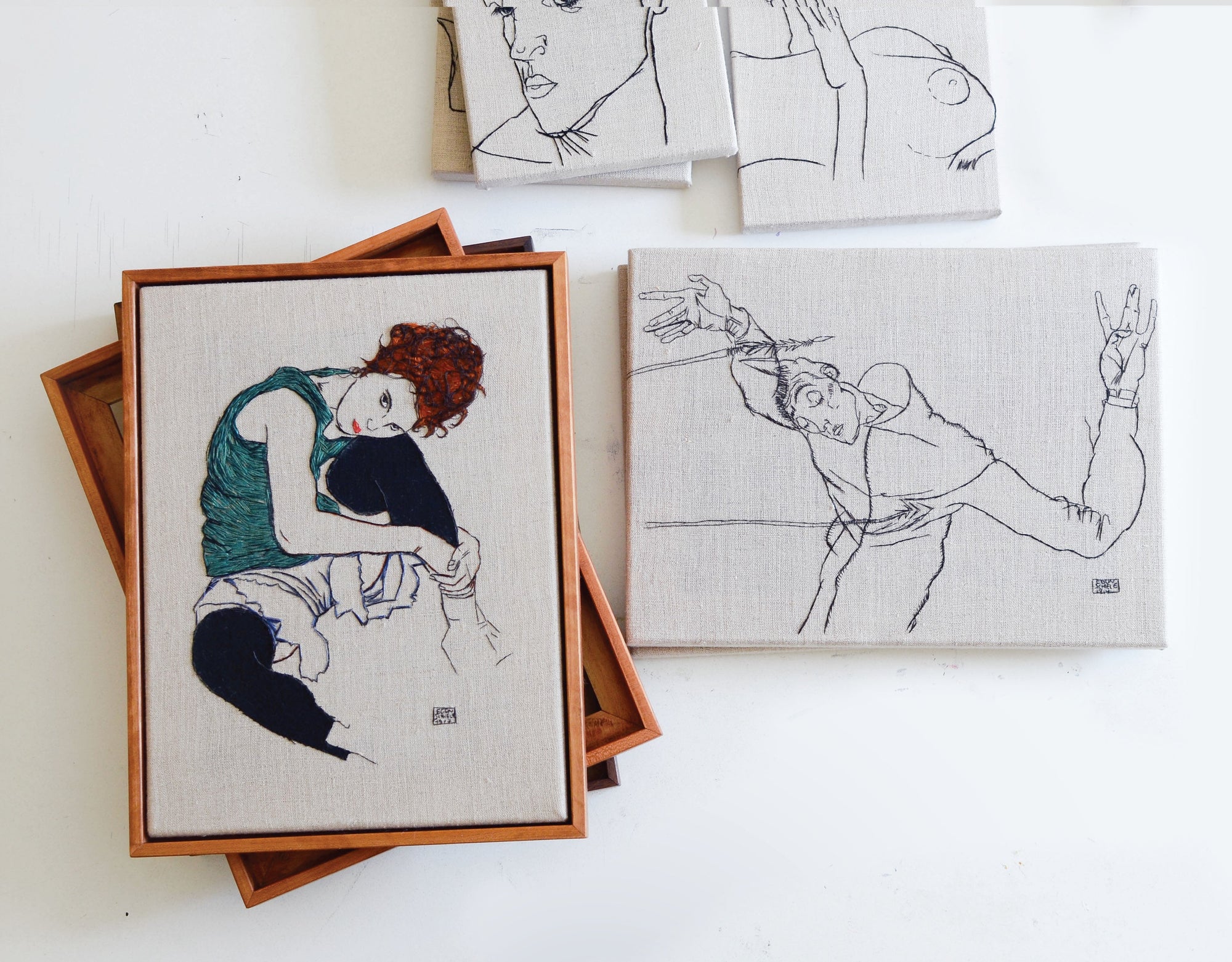 Egon Schiele Embroidery Art by Jorgelina Lopez