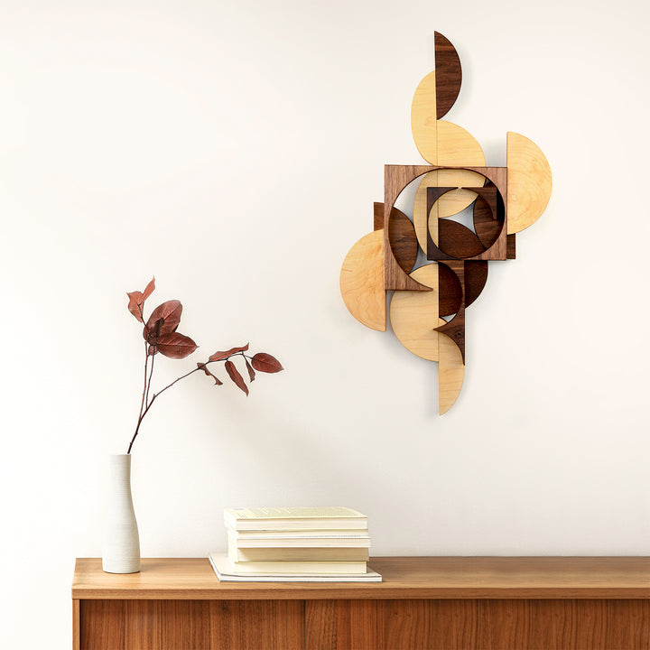 wood abstract wall art sculpture for home interior design
